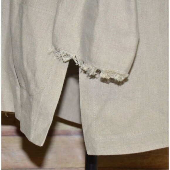 Vintage LAFAYETTE 148 100% Linen Open Front Jacket Size L Raw Trim Neutral Khaki - Picture 9 of 14